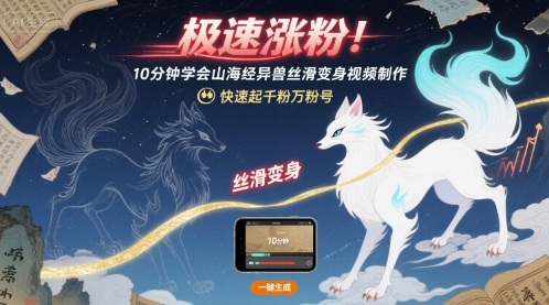 极速涨粉！10分钟学会山海经异兽丝滑变身视频制作，快速起千粉万粉号-路子网