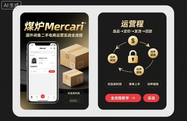 煤炉Mercari国外闲鱼二手电商运营实战全流程，仿品高利润，简单上手，闷声搞钱-路子网