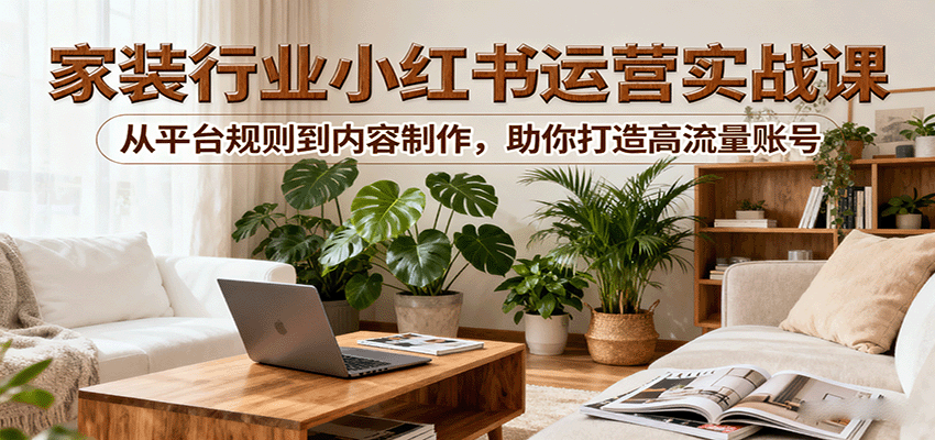 小红书家装行业运营实战课：从平台规则到内容制作，助你打造高流量账号-路子网