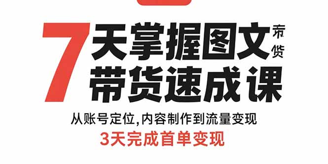 7天掌握图文带货速成课：从账号定位,内容制作到流量变现,3天完成首单变现-路子网