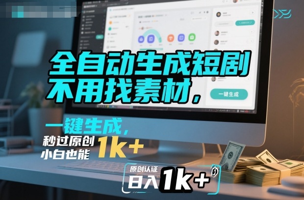 全自动生成短剧，不用找素材，不用剪辑，一键生成，秒过原创，小白也能轻松日入1k+【揭秘】-路子网