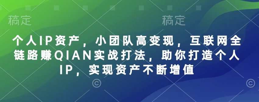 个人IP资产，小团队高变现，互联网全链路赚QIAN实战打法，助你打造个人IP，实现资产不断增值-路子网