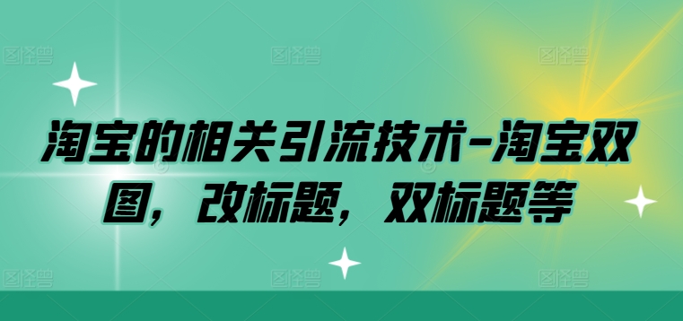 淘宝的相关引流技术-淘宝双图，改标题，双标题等-路子网