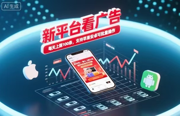 新台看广告，养好机一条5毛到5块，单机日入30到100，支持苹果安卓，可批量操作。-路子网