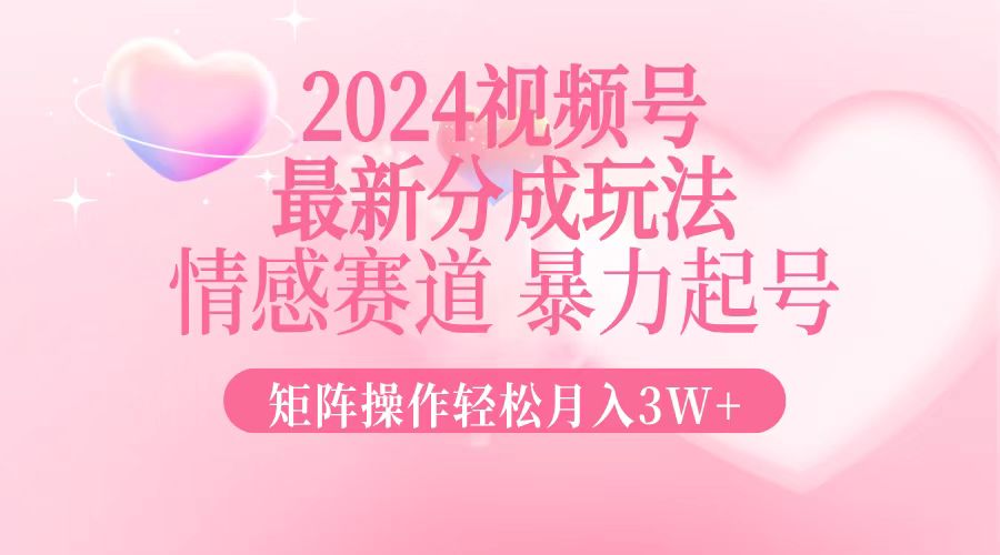 2024最新视频号分成玩法，情感赛道，暴力起号，矩阵操作轻松月入3W+-路子网
