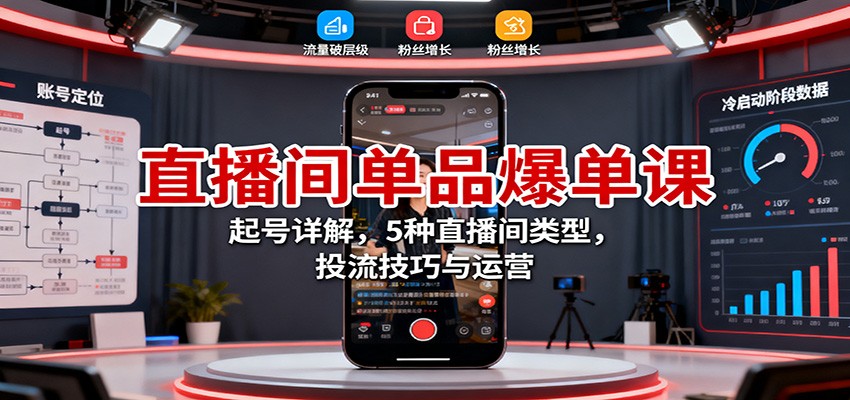 直播间单品爆单课：起号详解，5种直播间类型，投流技巧与运营-路子网