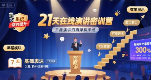 21天在线演讲密训营，王牌演讲招商课程系统-路子网