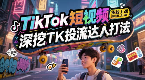 TikTok短视频带货线上课，深挖TK投流达人打法-路子网