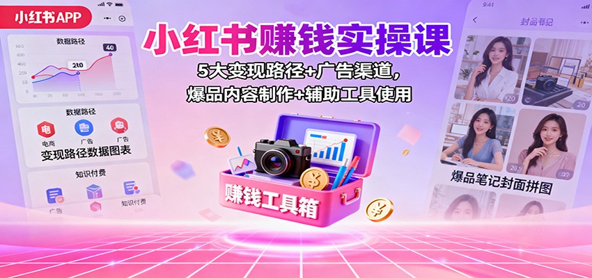 小红书赚钱实操课：5大变现路径+广告渠道，爆品内容制作+辅助工具使用-路子网