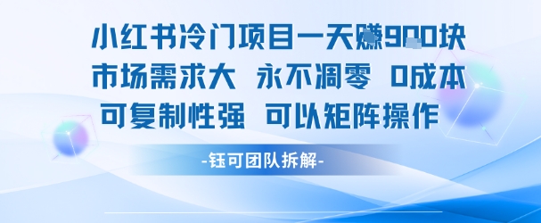 小红书冷门项目一天收益9张，市场需求大，0成本，可复制性强可以矩阵操作-路子网