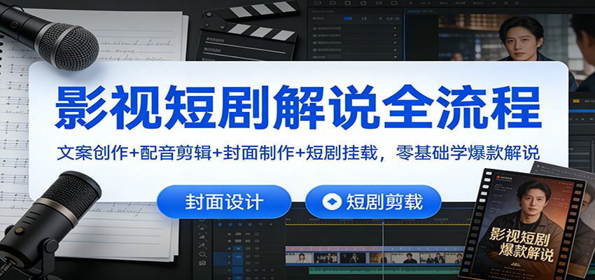 影视短剧解说全流程：文案创作+配音剪辑+封面制作+短剧挂载，零基础学爆款解说-路子网