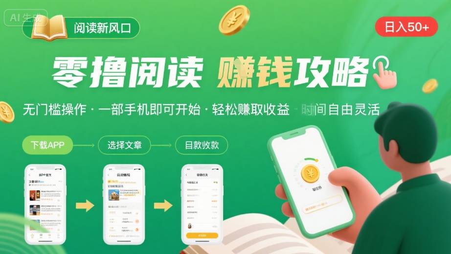零撸阅读新风口，无门槛轻松挣，一部手机，日入 50-3张【揭秘】-路子网