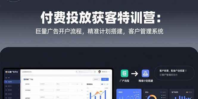 付费投放获客特训营：巨量广告开户流程，精准计划搭建，客户管理系统-路子网