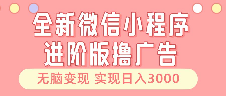 全新微信小程序进阶版撸广告 无脑变现睡后也有收入 日入3000＋-路子网