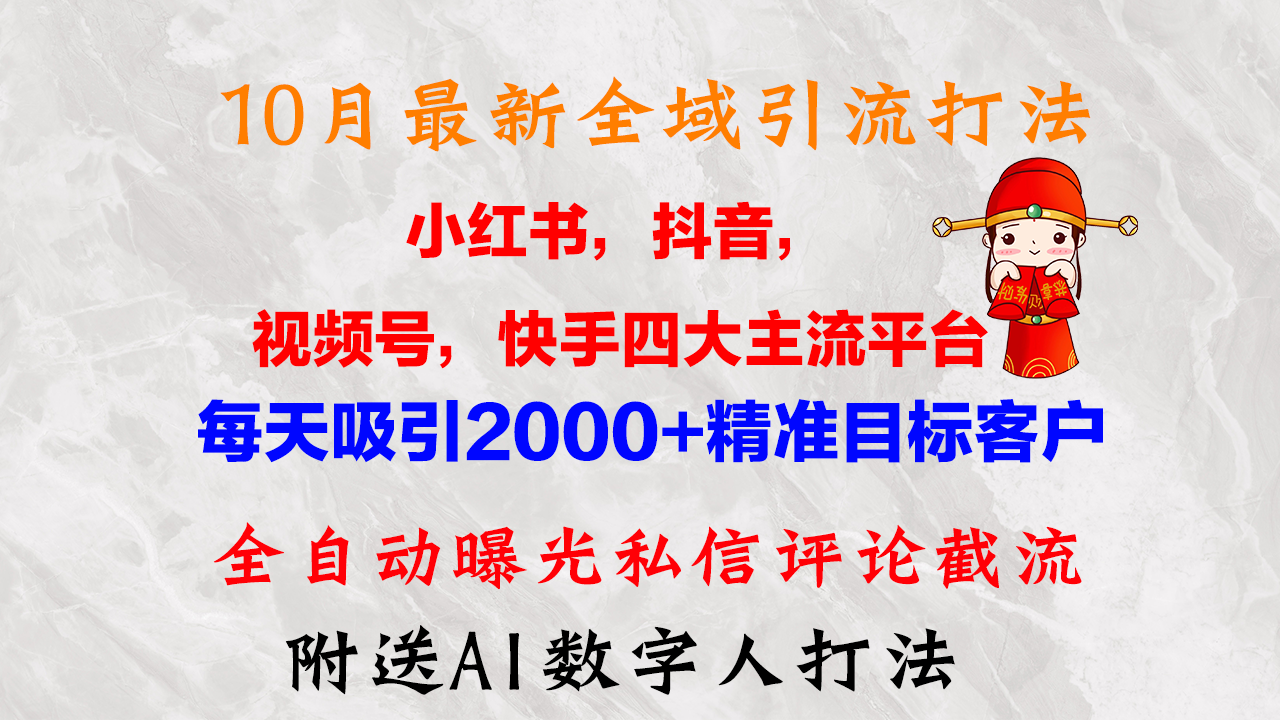 10月最新小红书，抖音，视频号，快手四大平台全域引流，，每天吸引2000…-路子网