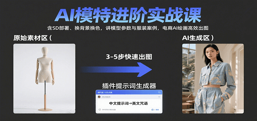 AI模特进阶实战课：含SD部署、换背景换色，讲模型参数与服装案例，电商AI绘画高效出图-路子网