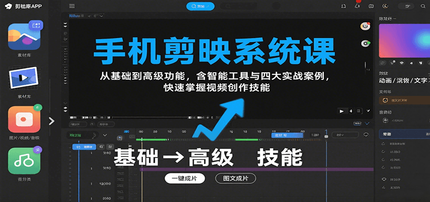手机剪映系统课，从基础到高级功能，含智能工具与四大实战案例，快速掌握视频创作技能-路子网
