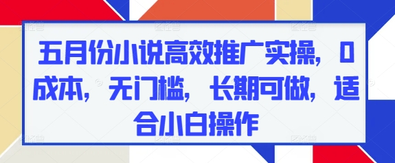 五月份小说高效推广实操，0成本，无门槛，长期可做，适合小白操作-路子网
