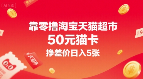 靠零撸淘宝天猫超市50元猫卡，挣差价日入5张-路子网