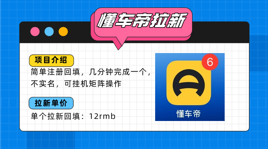 懂车帝邪修拉新玩法，简单注册回填，不sm，单个拉新12rmb，轻松日入200+-路子网