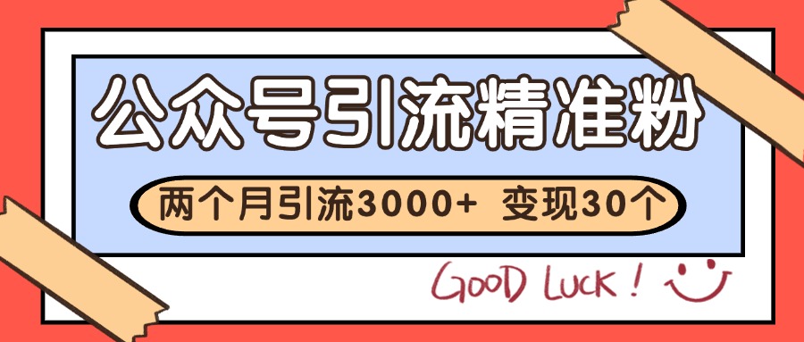 公众号精准粉引流玩法 2个月3000+精准粉 变现30万+-路子网