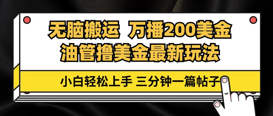 油管无脑搬运撸美金玩法教学，万播200刀，三分钟一篇帖子，小白轻松上手-路子网