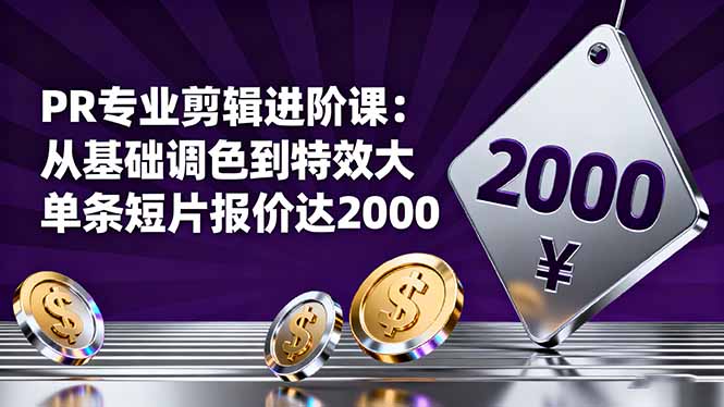 PR专业剪辑进阶课：从基础调色到特效大片的进阶技能，单条短片报价达2000-路子网
