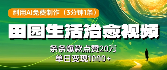 利用AI免费制作田园生活治愈视频，条条爆款点赞20W，单日变现几张-路子网