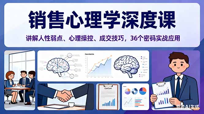 销售心理学深度课，讲解人性弱点、心理操控、成交技巧，36个密码实战应用-路子网