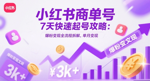 小红书商单号7天快速起号攻略：爆粉变现全流程拆解，单月变现3k+-路子网