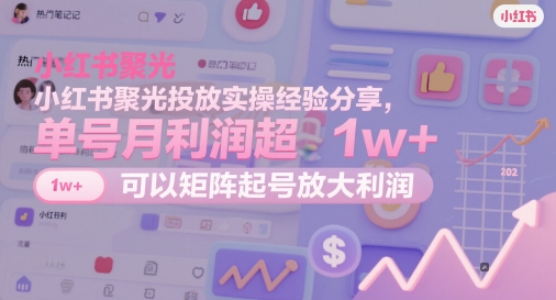 小红书聚光投放实操经验分享，单号月利润超1w+，可以矩阵起号放大利润-路子网