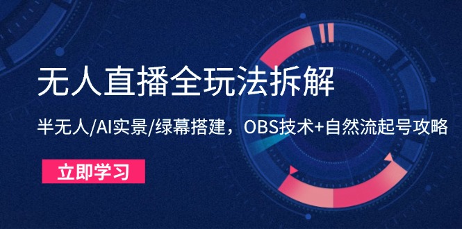 无人直播全玩法拆解：半无人/AI实景/绿幕搭建，OBS技术+自然流起号攻略-路子网