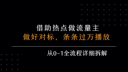 借力热点，乘顺风车玩流量主，条条过万播放， 每月收益5k+，从0-1全流程详细拆解-路子网