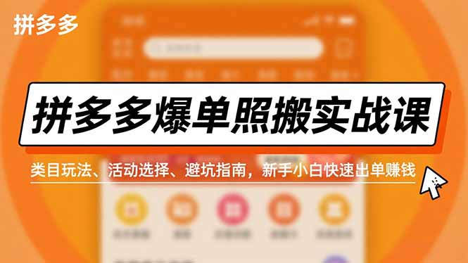 拼多多爆单照搬实战课，类目玩法、活动选择、避坑指南，新手小白快速出单赚钱-路子网