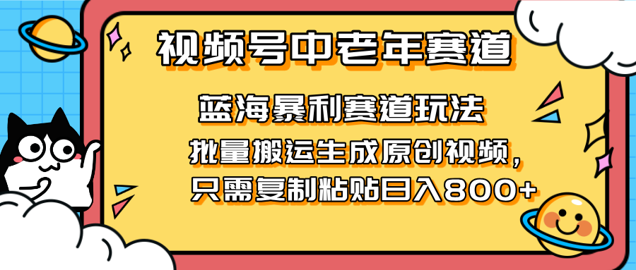 2025视频号中老年短视频蓝海暴利风口！复制粘贴搬运视频单日赚800+，无…-路子网