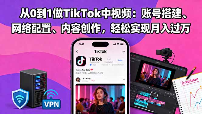 从0到1做TikTok中视频：账号搭建、网络配置、内容创作，轻松实现月入过万-路子网
