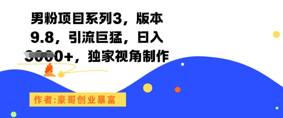 男粉项目系列3，版本9.8，引流巨猛，日入1k+，独家视角制作-路子网