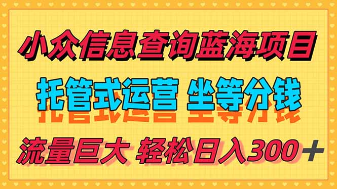 稳定日入300＋，小众信息查询蓝海项目，全程懒人式托管，解放你的时间-路子网