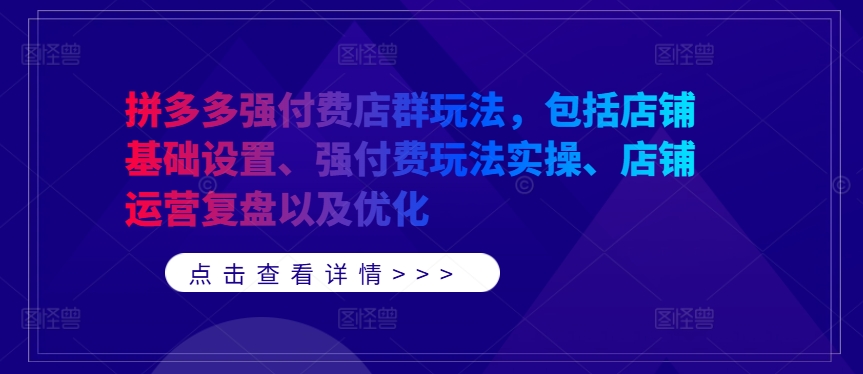 拼多多强付费店群玩法，包括店铺基础设置、强付费玩法实操、店铺运营复盘以及优化-路子网