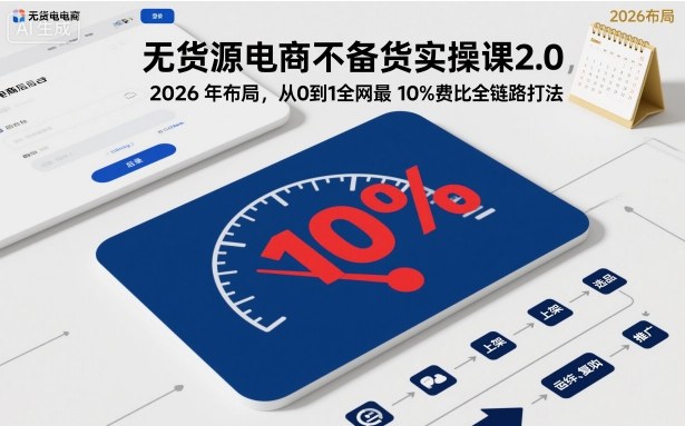 无货源电商不备货实操课2.0,2026年布局,从0到1全网最低10%费比全链路打法【更新中】-路子网