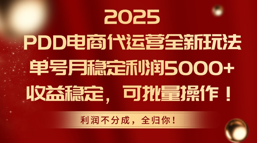2025PDD电商代运营全新玩法，单号月稳定利润5000+，收益稳定，可批量操作-路子网
