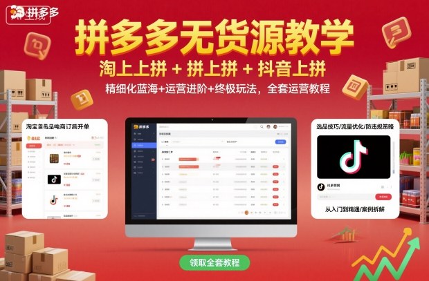 拼多多无货源教学，淘上拼+拼上拼+抖上拼，精细化蓝海+运营进阶+终极玩法，全套运营教程-路子网