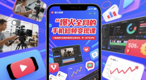 爆火全网的手机短视频变现课，0基础教你拍摄剪辑涨粉运营变现，用一部手机挣钱-路子网