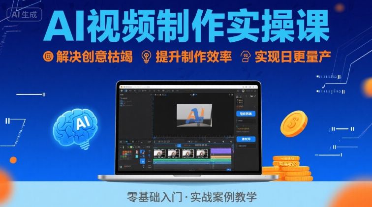Ai视频制作实操课，解决创意枯竭、效率低下痛点，实现日更量产可持续变现-路子网