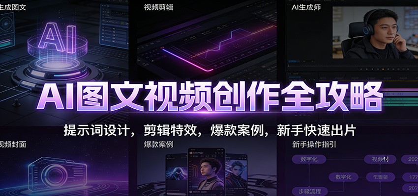 AI图文视频创作全攻略：提示词设计，剪辑特效，爆款案例，新手快速出片-路子网