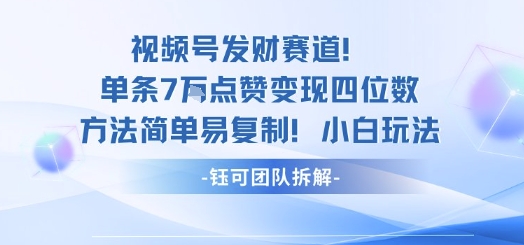 视频号发财赛道单条7W点赞变现四位数方法简单易复制小白玩法-路子网