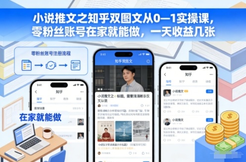 小说推文之知乎双图文从0—1实操课，零粉丝账号在家就能做，一天收益几张-路子网