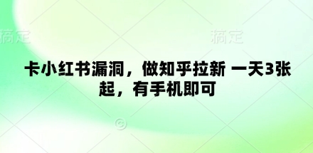 卡小红书漏洞，做知乎拉新 一天3张起，有手机即可-路子网