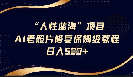人性蓝海AI老照片修复项目保姆级教程，长期复购，轻松日入5张-路子网
