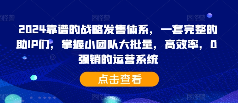 2024靠谱的战略发售体系，一套完整的助IP们，掌握小团队大批量，高效率，0 强销的运营系统-路子网